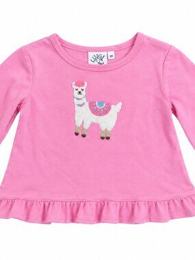 Luigi Kids Pink Llama Appliqué Shirt 3T